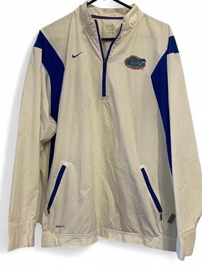 Nike Men's White and Royal Blue Florida Gators Quarter-Zip Windbreaker